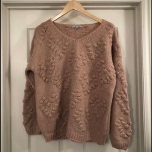 Mauve Pink Heart Pompom Knit Sweater